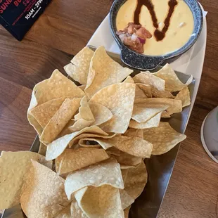 Queso during happy hour - a little thicker than I prefer