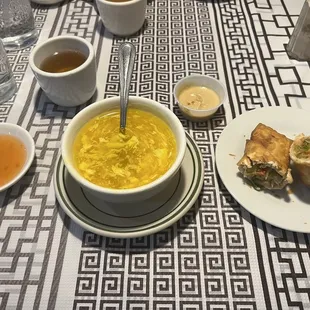 Egg drop soup with egg roll