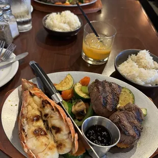 Hibatchi Steak Medalions &amp; Lobster Tail and Orange Smash Cocktail
