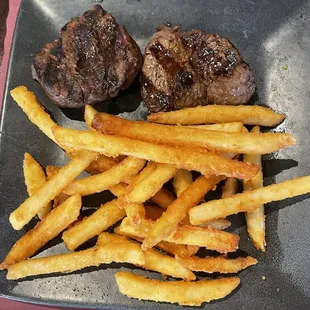 Kids menu steak dinner with fries