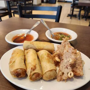 Egg rolls and fried taro
