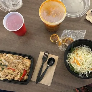 Khao Poon - (red curry chicken noodle soup)