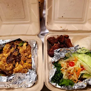 Pineapple Fried Rice and Garlic Wings with Salad