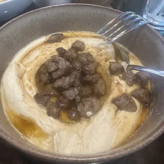 Hummus With Diced Steak and Almonds