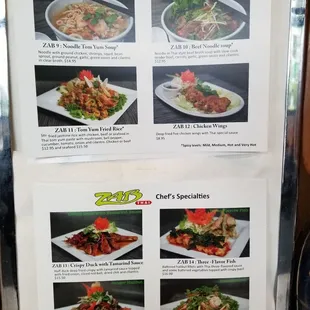 Menu- chef&apos;s specials as of 4/24/2021