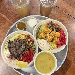 Steak bowl and Chicken Kebab Bowl with lentil soup