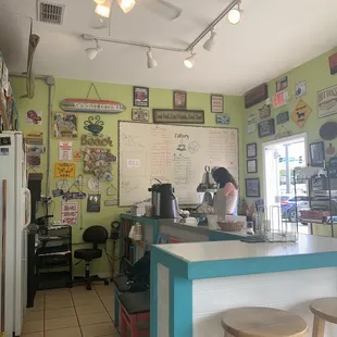 a woman working at a counter