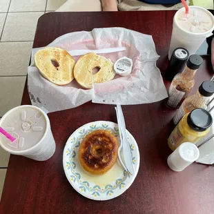 Grilled donut  Bagel  Iced coffee