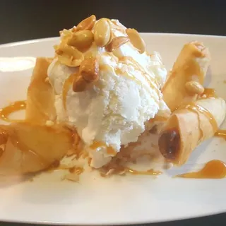 Fried Banana Roll with Coconut Ice Cream