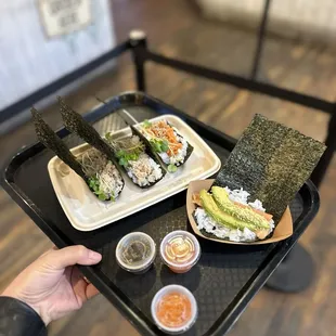 Salmon Avocado Roll, Spicy Tuna Roll, Blue Crab