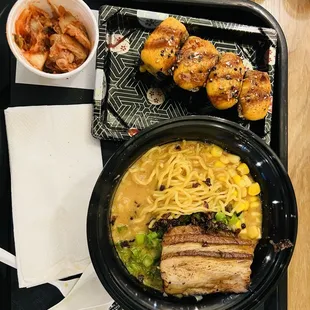 Miso Spicy Ramen, Spam Musubi, &amp; Kimchi