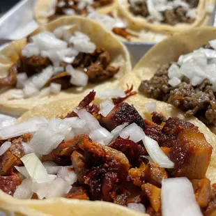 Pastor, Asada &amp; Carnitas traditional tacos. Follow @ohiofoodlover on Instagram for more Ohio eats #ohiofoodlover