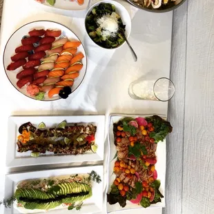 Grilled octopus. Pan roasted duck. King crab avocado salad with caviar.