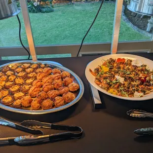 Stuffed Mushrooms, crab cakes, chicken tacos