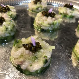 Cold ginger hamachi tartare with caviar.