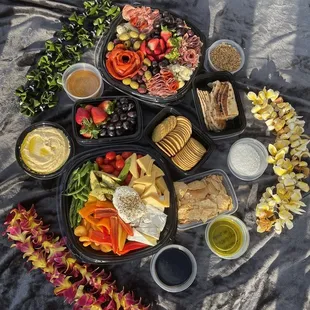 Picnic charcuterie spread with hummus.