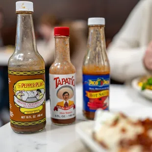 Great Hot Sauces but you have ask for the, otherwise you&apos;ll get stuck with *gag* Tabasco® at the table. :(
