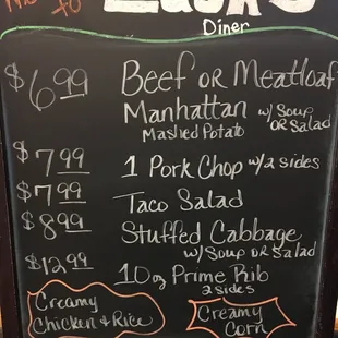 a menu on a blackboard