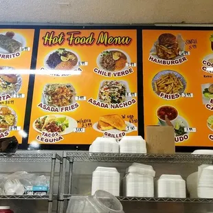 menus and prices on the wall