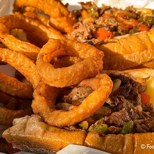 Philly Cheesesteak with Onion Rings