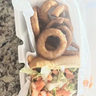 Cheesesteak and onion rings