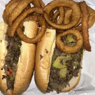 Regular Philly with all the veggies and no cheese with onion rings.