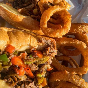 Philly Cheesesteak with Onion Rings