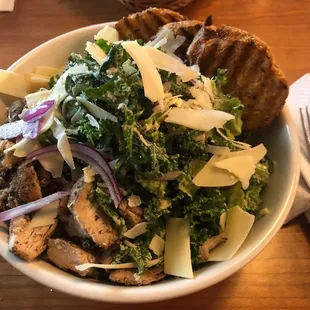 Kale Caesar salad with grilled chicken