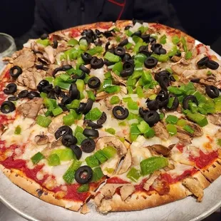 a pizza with a variety of toppings