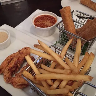 Chicken tender and mozzarella sticks. Very tasty.