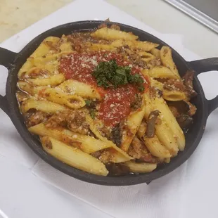 Beautiful sausage mostaccioli Pasta. Great presentation and better flavor.