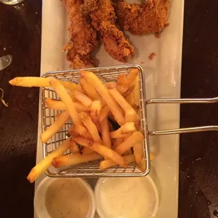 Chicken tenders with fries and dip