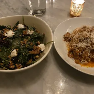 Kale Salad and Angel Hair "Bolognese"