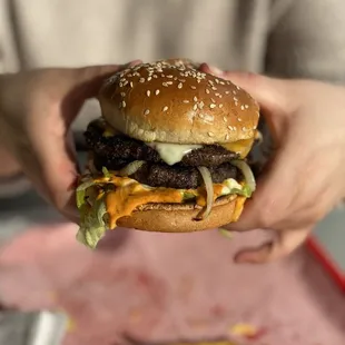 a hamburger and fries