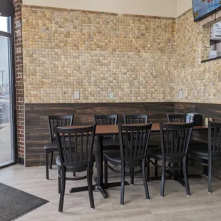 a table and chairs in a restaurant