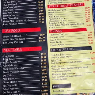 a menu for a restaurant