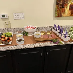 a variety of foods on a counter