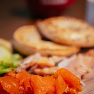 a variety of foods on a cutting board