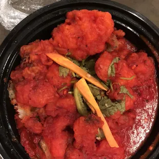 Colored soggy Gobi Manchurian