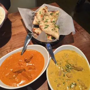 Chicken Dhaniya, Chicken Tikka Masala and Garlic Naan. So Good!