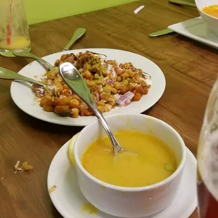 Samosa chaat and lentil soup. Freaking yum