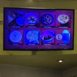 the menu displayed on the wall