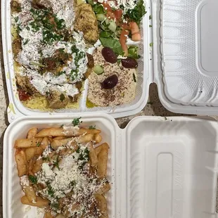 Chicken shawarma platter and garlic fries