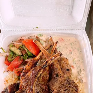 Lamb Chops Combo Plate with Tahini and Mediterranean Salad