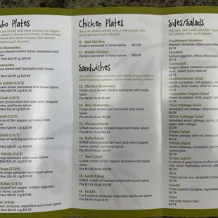Menu as of 9/2024