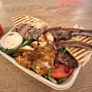 Chicken and lamb chops combo bowl.