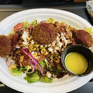 Greek salad with falafel