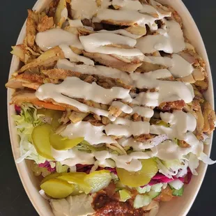 Chicken. Bowl with rice and all toppings