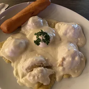 Special of the day. Homemade crab and cheese raviolis with Alfredo sauce