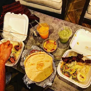 a table with a variety of food items